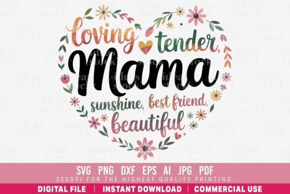 Mama Heart Quote Floral SVG Bundle: Graphics for Crafts & Branding